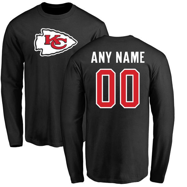 Men Kansas City Chiefs NFL Pro Line Black Custom Name and Number Logo Long Sleeve T-Shirt->nfl t-shirts->Sports Accessory